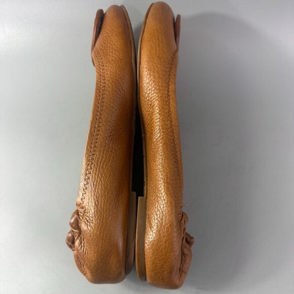 Tory Burch British Tan Leather Reva Flats Tumbled Leather Logo - Picture 8 of 13